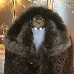 Utex vintage, black, faux lambs wool, floor length, black coat. Size small